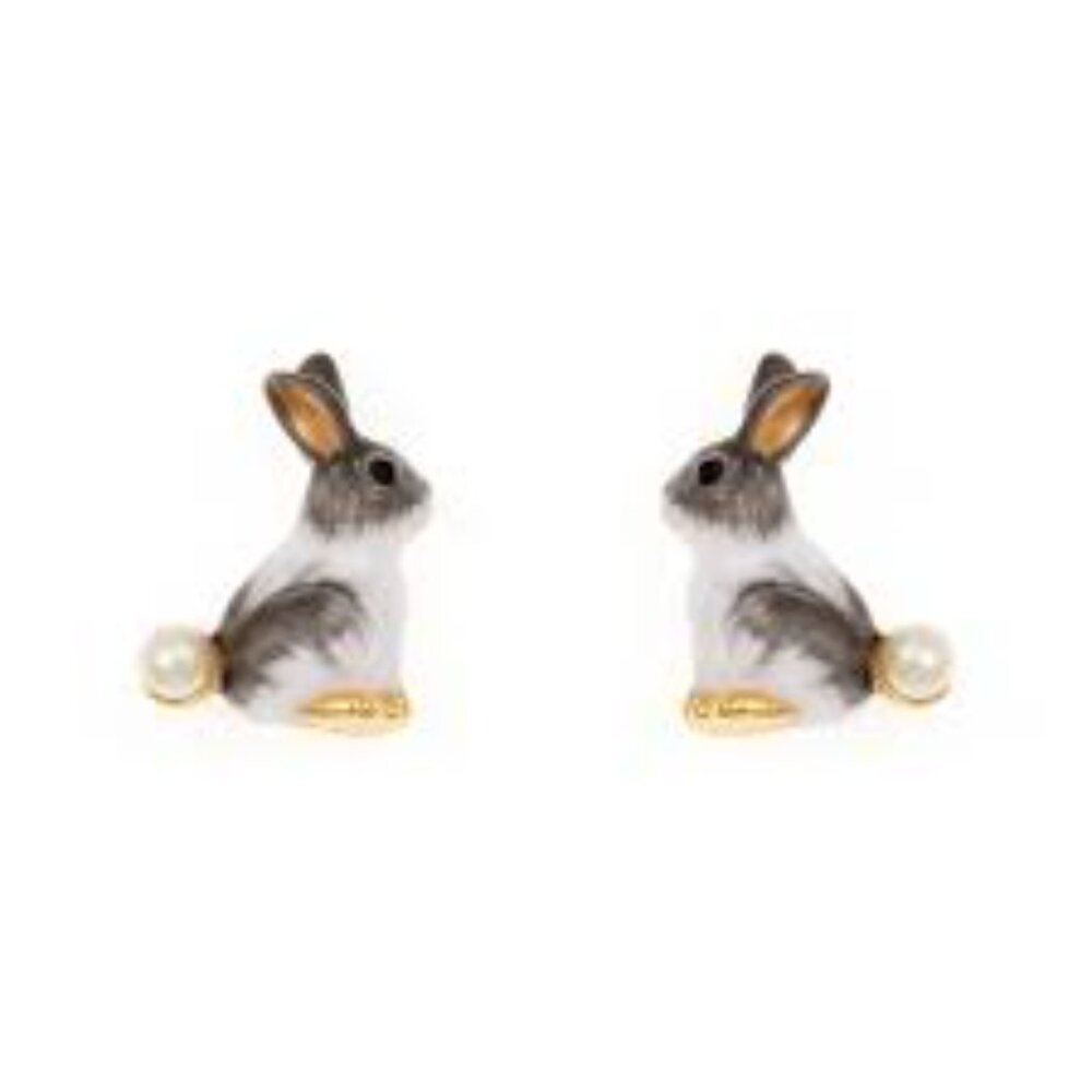 Les Nereides Gray And White Rabbit Pearl Stud Earring